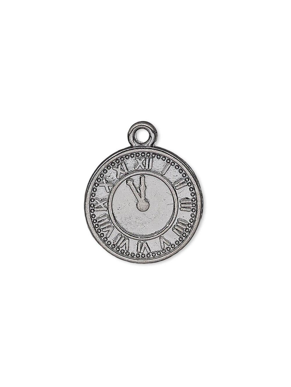 10 Gunmetal Black Pewter 18mm Roman Numeral Clock Face Charms Pendants Bulk Lot